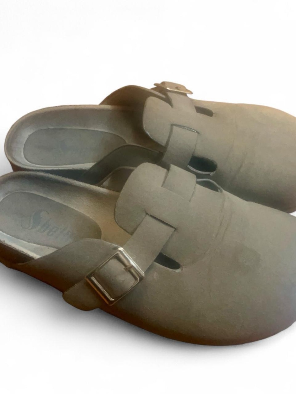 Taupe Slip-On Mule Clogs with Buckle